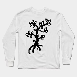 Black and White Blooming Tree Doodle Art Long Sleeve T-Shirt